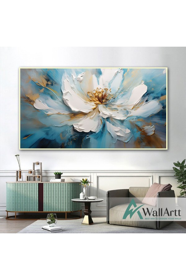 Blue White Flower 3d Heavy Textured Partial Oil Painting